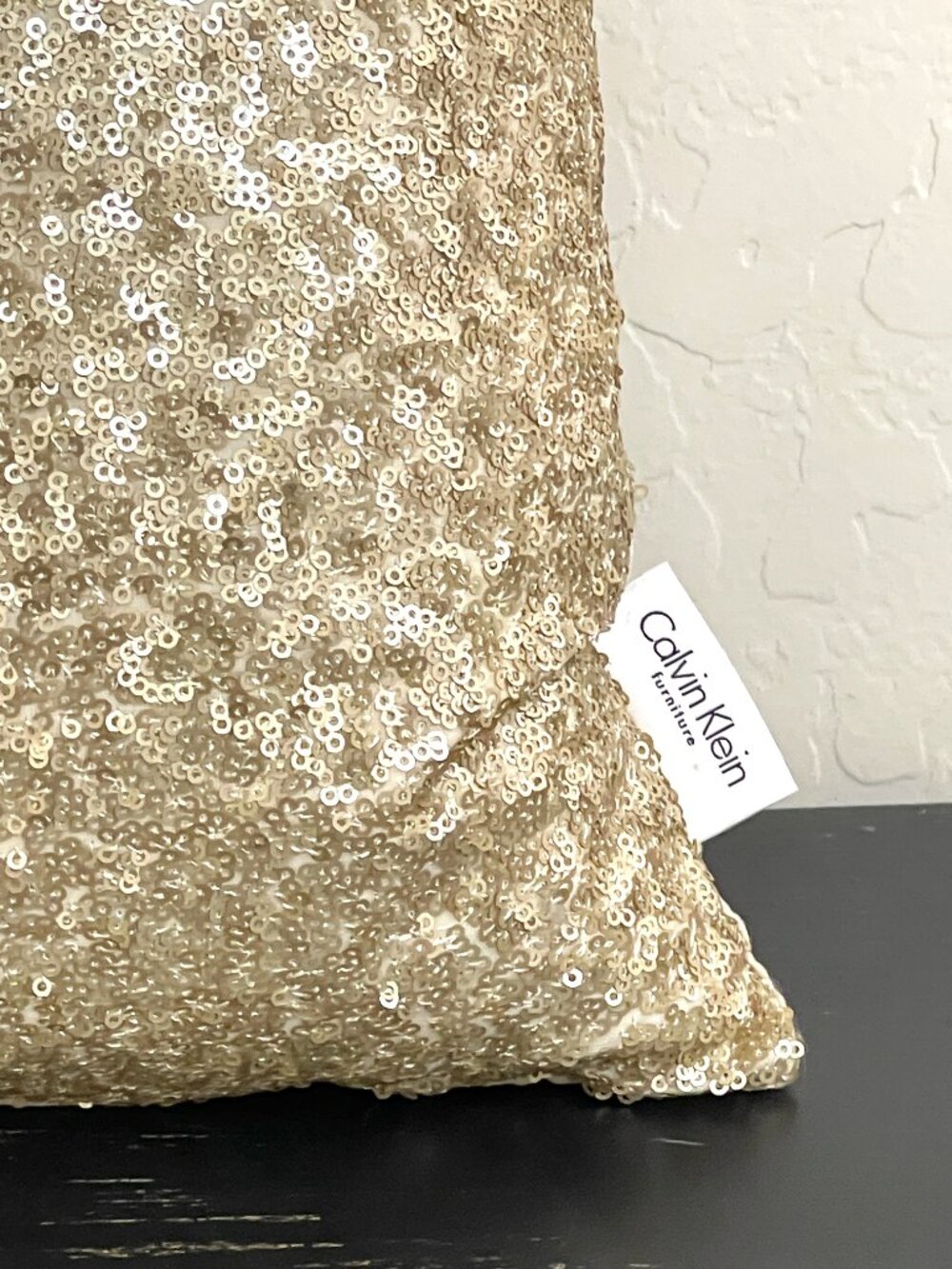 Calvin Klein Home Sequin Velour Pillow Champagne Light Gold Rectangle - Picture 2 of 4